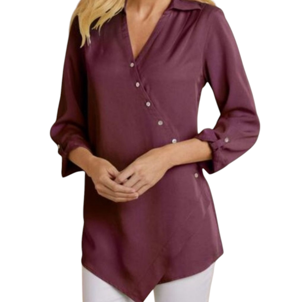 Soft Surroundings Style#2AH521 Purple Crossover-Front Washed Tencel Tunic Size M